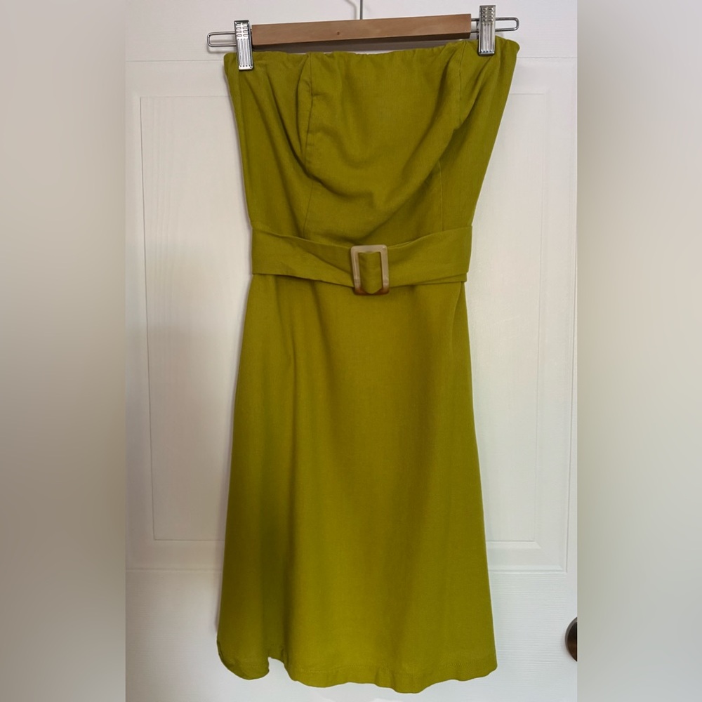 Monteau Strapless Lime Green Midi Dress